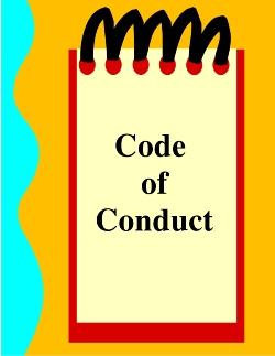 Clipart image of a notebook with the words "Code of Conduct"