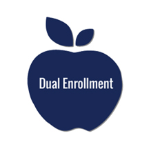 Dual Enrollment written on a blue apple image